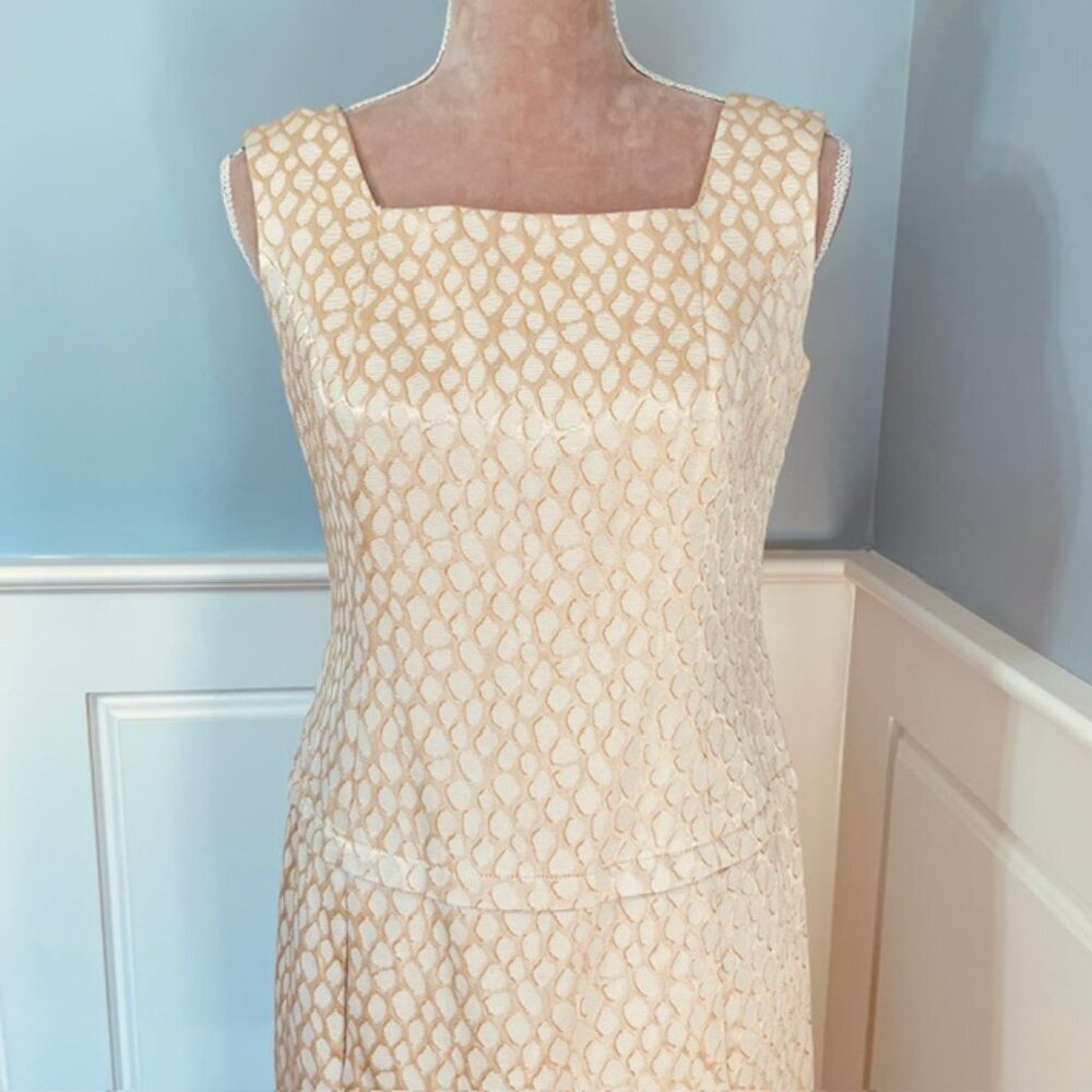 Lillie Rubin Vintage Jacket Dress Set Champagne Brocade 2-Piece Suit Small - Picture 9 of 14